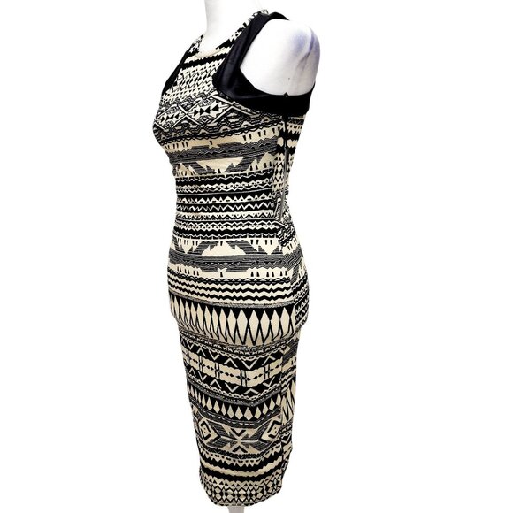 Tribal Print Sleeveless Midi Dress With Mesh Panel Detail Size S - Picture 11 of 13